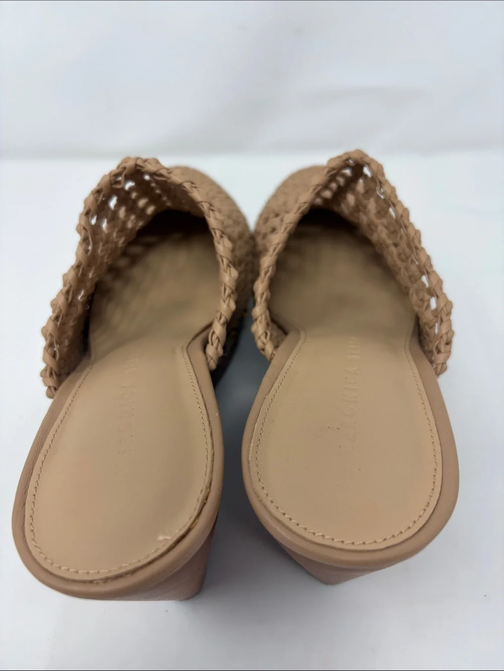 Veronica Beard Woven Tan Leather Clog Mules Size 6.5 Excellent Condition
